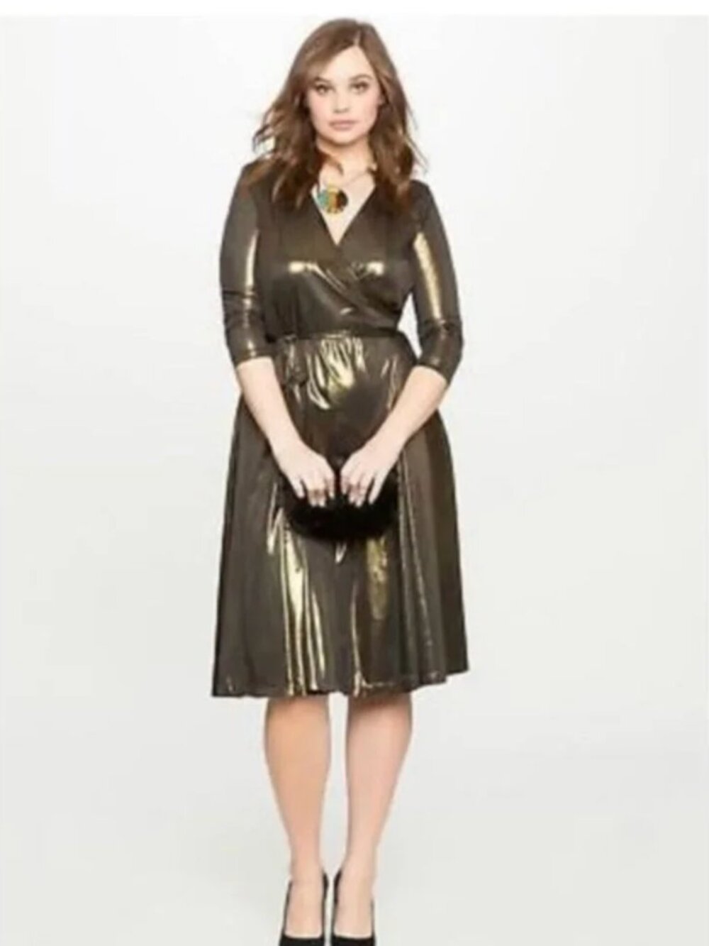 Eloquii Metallic Bronze Wrap Dress